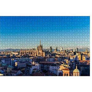 Puzzel 1000 stukjes Milaan 2015 panorama skyline met Italiaanse Alpen op de achtergrond klassieke puzzelplezier houten puzzel volwassenen tieners houten puzzel voor volwassenen en kinderen