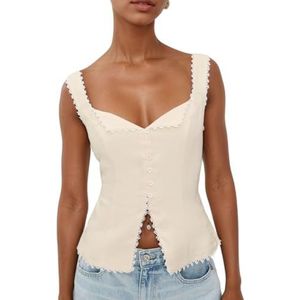 LoprNsdgt Crop Button Down Vesten Voor Vrouwen Kanten Trim Backless Lace-Up Tops Uitgaan Streetwear,Apricot,L