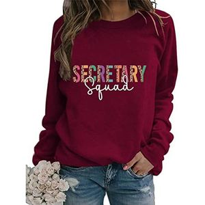 Secretary Squad Sweatshirt, Women Leopard Graphic Office Squad Shirts Long Sleeve School Secretary Pullover Top