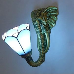 Tiffany Stijl Wandlamp, Olifant Vormige Decoratieve Wandlamp, Gekleurd Glas Handwerk, Retro Voet, Gebruikt In Gangen, Balkons, Trappen