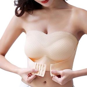 Anti-Slip Gathering Plus Size Bra, Full Coverage Strapless Bra, Padded Bandeau Non-Steel Ring Push Up Strapless Bra (XL=85BCD,B-Beige)