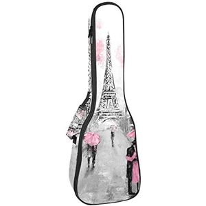 Tenor Ukulele Gigbag Waterdichte Ukelele Case Gewatteerde Rugzak, Geweldig voor Sopraan Concert (21/23/24"") Roze Parijs Eiffeltoren Lover