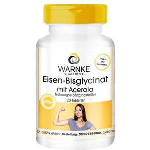 Ijzer-biscglycinaat met acerola, 120 tabletten, 40 mg ijzer, elementgehalte uit eigen productie - hoge dosis, veganistisch | Warnke Vitalstoffe - Duitse apothekerskwalitei