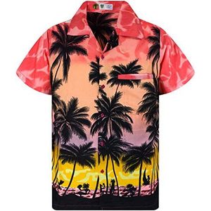 V.H.O. Funky Hawaïblouse voor heren, korte mouwen, voorzak, Hawaï-print strand palmen diverse kleuren, Beach Ekletafel Rood, L