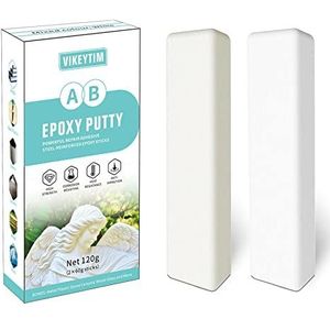 VIKEYTIM 2-componenten lijm kunststof, 120 g epoxy kneedmassa lijmen en reparatie van kunststof, keramiek, acryl, metaal, steen, hout, glas, hitte- en waterbestendig (wit)