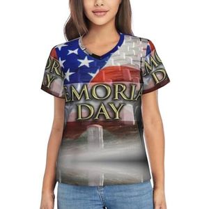 RAOWEI Us Military Soldiers Patriottic Memorial Day print dames zomer tops casual V-hals T-shirt korte mouwen losse pasvorm geklede trui, Zwart, S