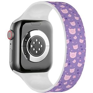 Solo Loop Band Compatibel met All Series Apple Watch 38/40/41mm (Pig Purple Star) Stretchy Siliconen Band Strap Accessoire, Siliconen, Geen edelsteen