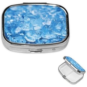 Vierkante pillendoos draagbare metalen pillenetui 2 compartimenten kleine reizen pillenorganisator blauwe ijsblokje achtergrond vitamines houder organizer voor portemonnee zak