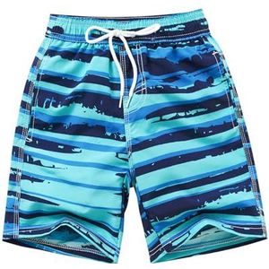 Charmi Zwemshort voor jongens, sneldrogend, met mesh-voering, verstelbaar trekkoord, blauwe strepen, 152-158
