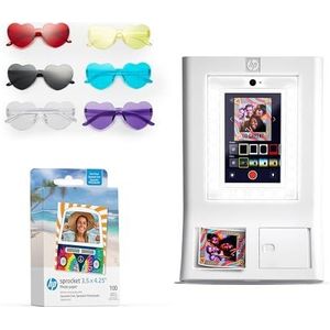 HP Sprocket Fotohokje Instant kleurenfotoprinter (Wit) + Zinkpapier (100 vellen) + Bril (6)