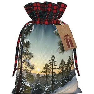 Pine Needle Tree Winter Landschap Print Herbruikbare Gift Bag-Trekkoord Kerst Gift Bag, Perfect voor Feestelijke Seizoenen, Kunst & Craft Tas