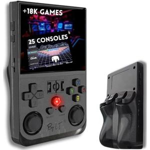 GameBox | Draagbare gameconsole + 18.000 games, display met hoge resolutie Full HD, 128 GB uitbreidbaar geheugen, Linux 2.0 licentie, wifi, multiplayer + 4 achtertriggers R1/L1 R2/L2, Jack +