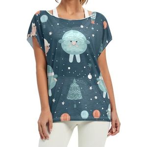 Kerstmis schattig schapen dames korte vleermuismouwen shirt ronde hals T-shirts losse tops voor meisjes, Patroon, XL