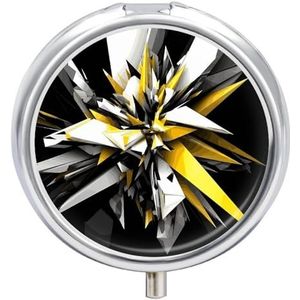 Abstracte Zwart Wit Geel Ronde Pillendoos Reizen Draagbare Pil Case 23 Compartiment Geneeskunde Metalen Tablet Vitamine Houder Organizer voor Portemonnee Pocket