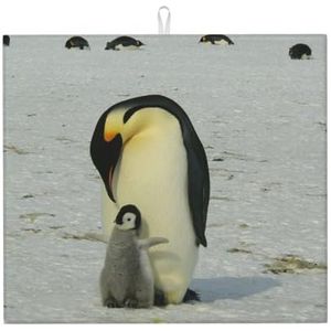 Pinguïn Moeder en Pinguïn Pup, afdruipmat, absorberende afdruipmat voor servies, 41 x 46 cm