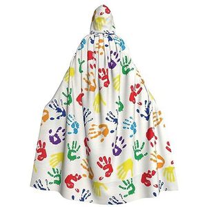 Bxzpzplj Kleurrijke Hand Vormen Regenboog Print Hooded Mantel Lange Voor Carnaval Cosplay Kostuums 185cm, Carnaval Fancy Dress Cosplay