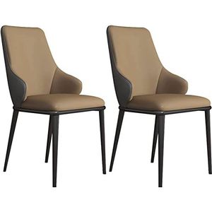 GEIRONV Moderne eetkamerstoelen set van 2, keuken woonkamer lounge toonbank stoelen met zachte pu lederen hoes kussen zitting en zwarte metalen poten Eetstoelen ( Color : Brown+Gray , Size : 88*45*43c