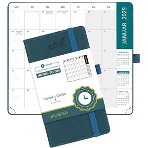 BEZEND 2-jarige ZakAgenda 2025-2026 Maandkalender 16,5 x 9,5 cm - 1 Maand op 2 Pagina's, 100 g/m² Papier, 96 Pagina's, PU-leer Hardcover - Maandplanner van Jan 25 tot December 26