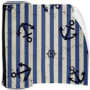 Potlood Case Pen Tas Houder met Rits Coin Organizer Tassen Make-up Cosmetische Pouch voor Vrouwen Tiener Meisjes Jongens Kinderen, Anker Op Legerblauwe Streep