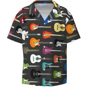 TyEdee Kleur Akoestische en Gitaren Print Heren Korte Mouw Jurk Shirts met Zak Casual Button Down Shirts Business Shirt, Zwart, XL