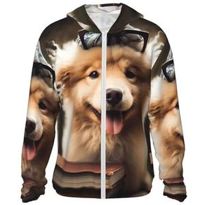 CSGJMYGS UPF 50+ grappig dier hond zon bescherming hoodie jas lichtgewicht lange mouw zon shirt met zakken, zwart, XXXL