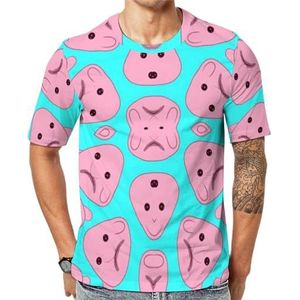Pink Blob Fish T-shirt voor heren met korte mouwen en ronde hals print casual T-shirt 3XL