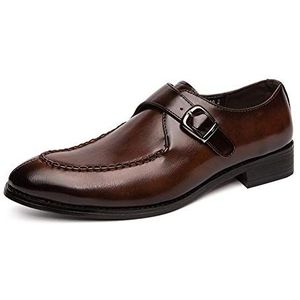Oxford schoenen for heren instapper met ronde splitteen, monniksband, kunstleer, rubberen zool, lage blokhak, antislip buiten (Color : Brown, Size : 38 EU)