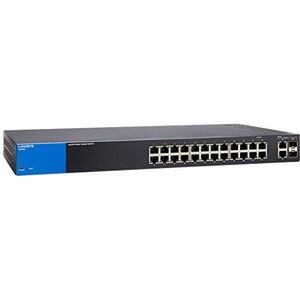 Linksys Lgs326-Eu Beheerde Gigabit Smart-Switch Met 2 Gigabit- En Sfp-Poorten Voor Bedrijven, 26 Poorts, Zwart/Blauw