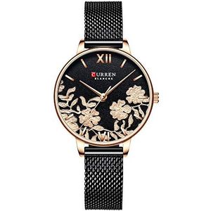 CURREN Vrouwen Horloges Roestvrij Stalen Band Horloge Voor Vrouwen Rose Klok Stijlvolle Quartz Dames Horloge, rosegoud Zwart, armband