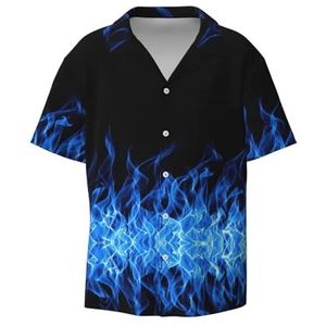 OdDdot Blauw Vlam Print Heren Button Down Shirt Korte Mouw Casual Shirt Voor Mannen Zomer Business Casual Jurk Shirt, Zwart, M