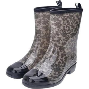 Regenlaarzen Gemengde rubberen dameslaarzen Waterdichte regenlaarzen Antislip damesschoenen met lage hak (Color : GRAY, Size : 9.5)