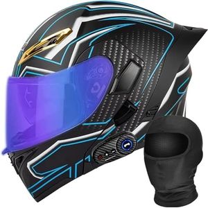 Motorfiets geïntegreerde Bluetooth helm DOT/ECE goedgekeurde motorfiets integraal opklapbare helm Motorhelm met anti-condens dubbele lens met microfoon C,XXL(63-64cm)