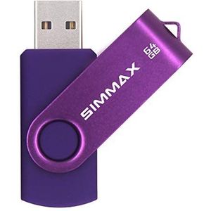 SIMMAX USB-sticks 1 stuks 32GB USB Flash Drive High Speed USB 2.0 Memory Stick 64GB Rotate-Lila