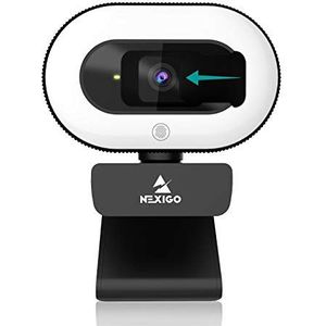 NexiGo StreamCam N930E, 1080P streaming webcam voor pc met ringlicht en inkijkbescherming, stereomicrofoon, auto-focus, plug and play, webcamera voor Zoom Meeting Skype Teams