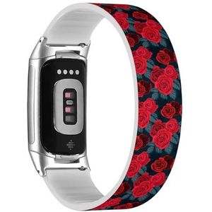 RYANUKA Solo Loop band compatibel met Fitbit Charge 5 / Fitbit Charge 6 (Red Rose Seamlees Retro) rekbare siliconen band accessoire, Siliconen, Geen edelsteen