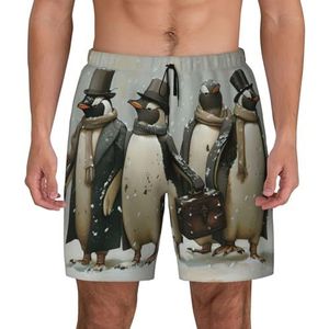 YJxoZH Pinguïn Print Heren Zwembroek Board Shorts Surfen Elastische Strand Shorts,Sneldrogende Zwemshorts, Zwart, S