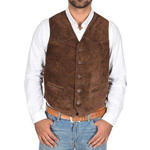 A1 FASHION GOODS Echt suède vest voor heren klassieke stijl zacht bruin suède lederen vest gilet - Cole (XL), Bruin, XL