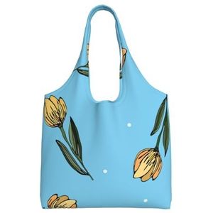 BEEOFICEPENG Schoudertas, Grote Canvas Tote Bag Tote Purse Casual Handtas Herbruikbare Boodschappentassen, Hand Getrokken Gele Tulpen, zoals afgebeeld, Eén maat