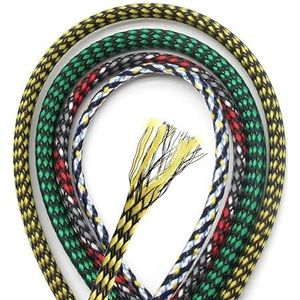 Rekbaar PET-kabelbeheer, 1 m meerkleurige uittrekbare isolerende management, van polypropyleen, katoen en gevlochten PET-draad, 4-12 mm (geel-wit grijs, 8 mm)