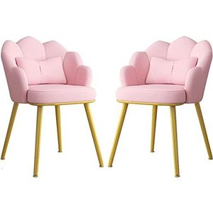 GEIRONV Eetkamerstoelen set van 2, modern met metalen stoelpoten slaapkamer trouwkamer balkon bank stoel kaptafel make-up stoel Eetstoelen (Color : Pink, Size : 77 * 50 * 40cm)
