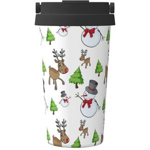 FRGMNT Merry Christmas Happy Print thermische koffiemok, reizen geïsoleerde deksel roestvrijstalen beker voor thuiskantoor buiten