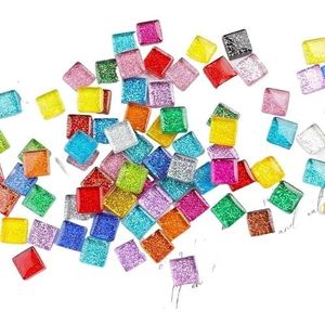 Mozaïek tegels 50 stuks doe-het-zelf kleurrijke glitter glas mozaïek stenen mozaïek tegels glas kiezels ambachten materiaal puzzel voor doe-het-zelf mozaïek maken 10 x 10 mm (kleur: kleur mengen)
