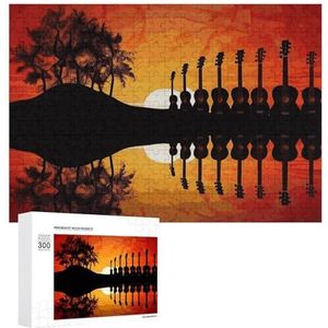 Gitaar muziek zonsondergang puzzels 300 stuks houten legpuzzels gepersonaliseerde foto puzzel voor volwassenen vrienden foto puzzel geschenken voor bruiloft verjaardag Valentijnsdag woondecoratie