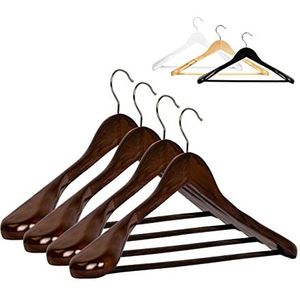 RSR Hangers 10 x kleerhangers hout bruin, colberthangers, jashanger, 44,5 cm, 360° draaibare haak, extra brede schouders