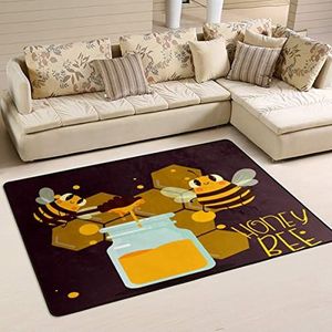 Gebied tapijten 100 x 150 cm, honingbij schattige cartoon flanellen mat tapijt zachte kantoormatten antislip woonkamertapijt, voor keuken, woonkamer