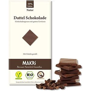 MAKRi dadelchocolade - gezoet met dadels/bio & veganistisch/fair trade/zonder geraffineerde suiker (Natuur 59%, 10 chocoladerepen)