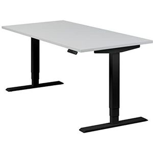 boho office® Homedesk - traploos elektrisch in hoogte verstelbaar, zwart bureau met geheugenfunctie, incl. tafelblad in 160 x 80 cm in lichtgrijs
