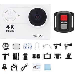 KOZWAY Actiecamera 4K sportcamera 2 inch scherm afstandsbediening actiecamera waterdichte onderwaterhelm video-opname buitencamera (maat : 32G-kaart, kleur: wit-telecontrol)
