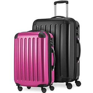HAUPTSTADTKOFFER - Alex - 2-delige kofferset harde schaal glanzend, middelgrote koffer 65 cm + handbagage 55 cm, 74 + 42 liter, TSA, zwart-magenta, 65 cm, Kofferset