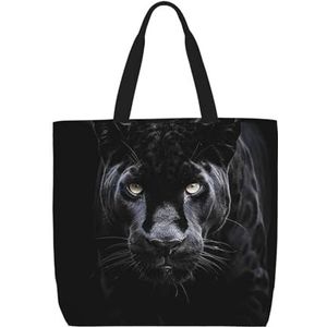 VTCTOASY Animal Panther Print Vrouwen Tote Bag Grote Capaciteit Boodschappentas Mode Strandtas Voor Werk Reizen, Zwart, One Size, Zwart, One Size